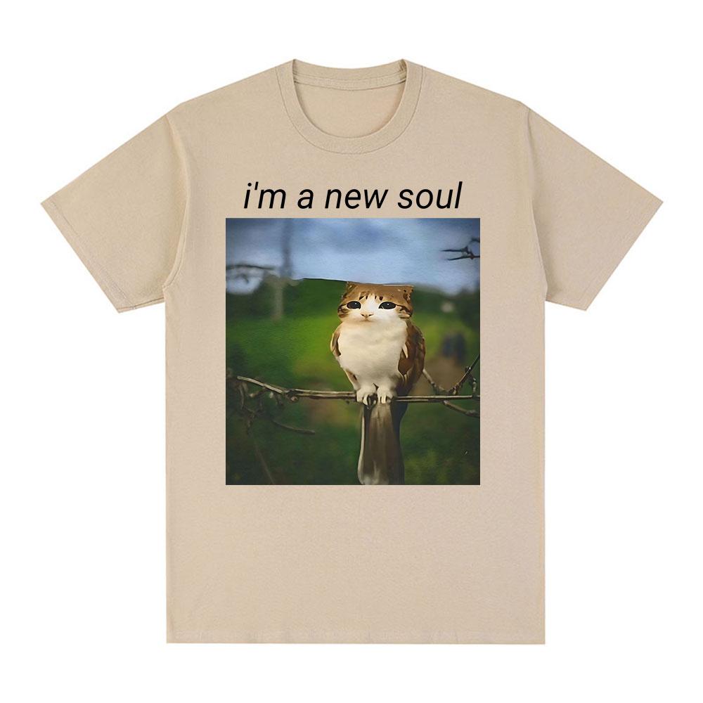 Katze Eule Lustig Meowl Meme Ich Bin Eine Neue Seele T-Shirts Unisex Kleidung Mode Harajuku Kurzarm T-Shirt Baumwolle Übergroße T-Shirts