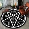 Black and White Pentagram Rune Round Rug, Non-Slip Living Room Mat, Tarot Room and Bedroom Decorative Rug
