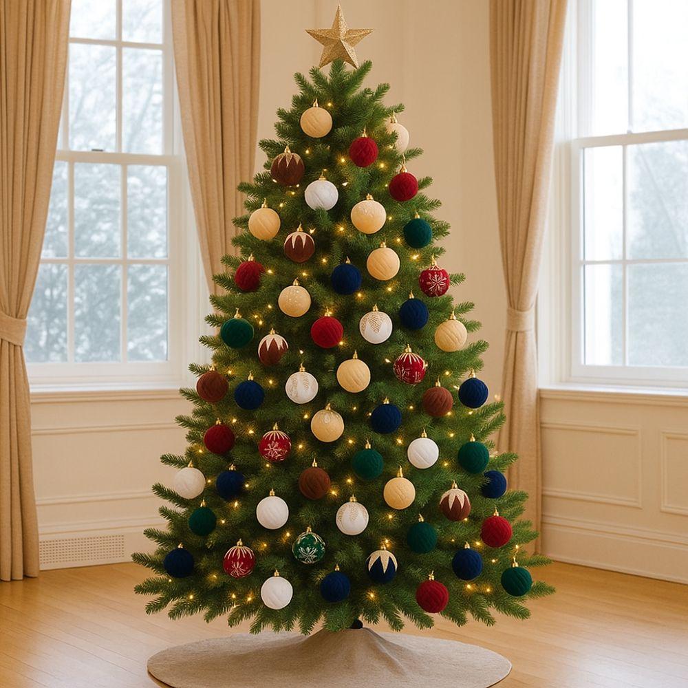 4pcs 8cm Velvet Christmas Ball Pendant Glitter Shatterproof Christmas Tree Hanging Balls Flocked Xmas Gift Balls