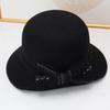 Autumn and winter hat women's thermal basin hat retro round top hat elegant bow fashion wool British fisherman hat