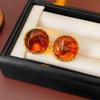 Vintage Amber Resin Geometric Stud Earrings for Women Gold Plated Simple Round Hexagonal Earrings Statement Party Ear Jewelry K