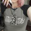 Harajuku Graphic Crop Top Stitched Short Sleeve Vintage Print T-shirt Summer Grunge 2000s T Shirts for Women Y2k Fashion