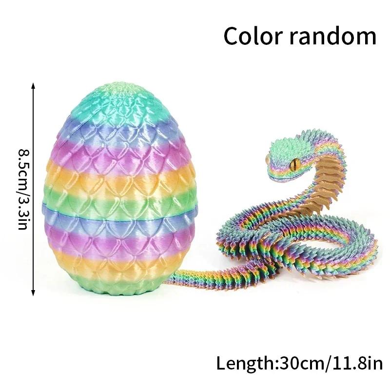 Hot 3D Printed Gem Snake Egg Dragon Home Decoration Rotatable Articulated Crystal Snake for Kid Gifts Toys Desktop Ornaments