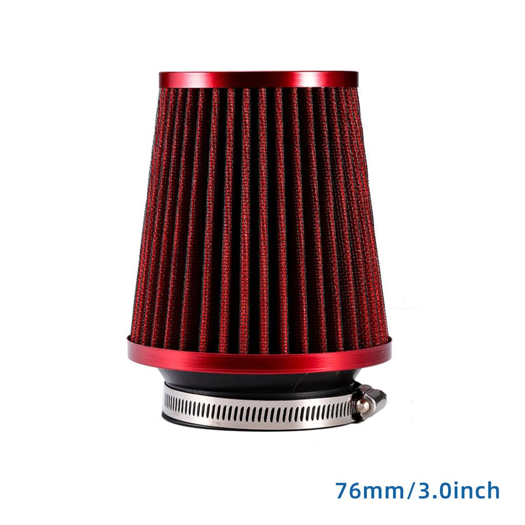 Kaltluftansaugfilter Rot Blau Silber Carbon 76mm 3,0 Zoll Universell Hoher Durchfluss Luftfilter Waschbar für Auto Motor Ansaugrohr