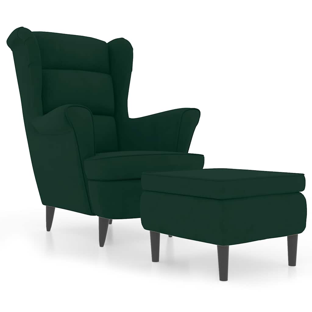 Vidaxl Armchair with Footrest, Dark Green, Upholstered In Velvet