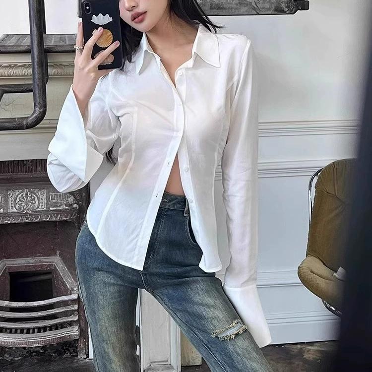 

Рубашка с длинными рукавами и роговыми рукавами для женщин на весну и осень, тонкий французский дизайн, рубашка Niche Lace Up, топ с завязками на талии XS белый