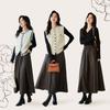 VICTORIA&VERA Retro A-Line PU Leather Midi Skirt