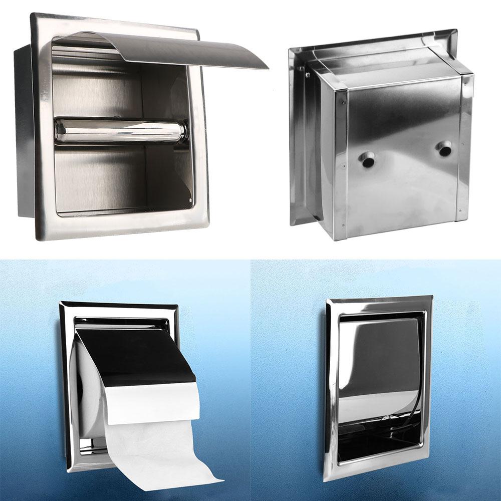 Roll Paper Box Toilet Paper Holder Concealable Polished Chrome Stainless Steel Wall Mounted