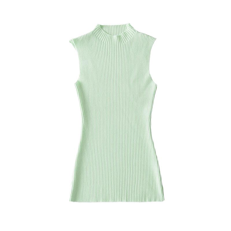 Elegant Korean Sleeveless High Neck Knit Vest for Women - 2026 Summer Slim-fit Top