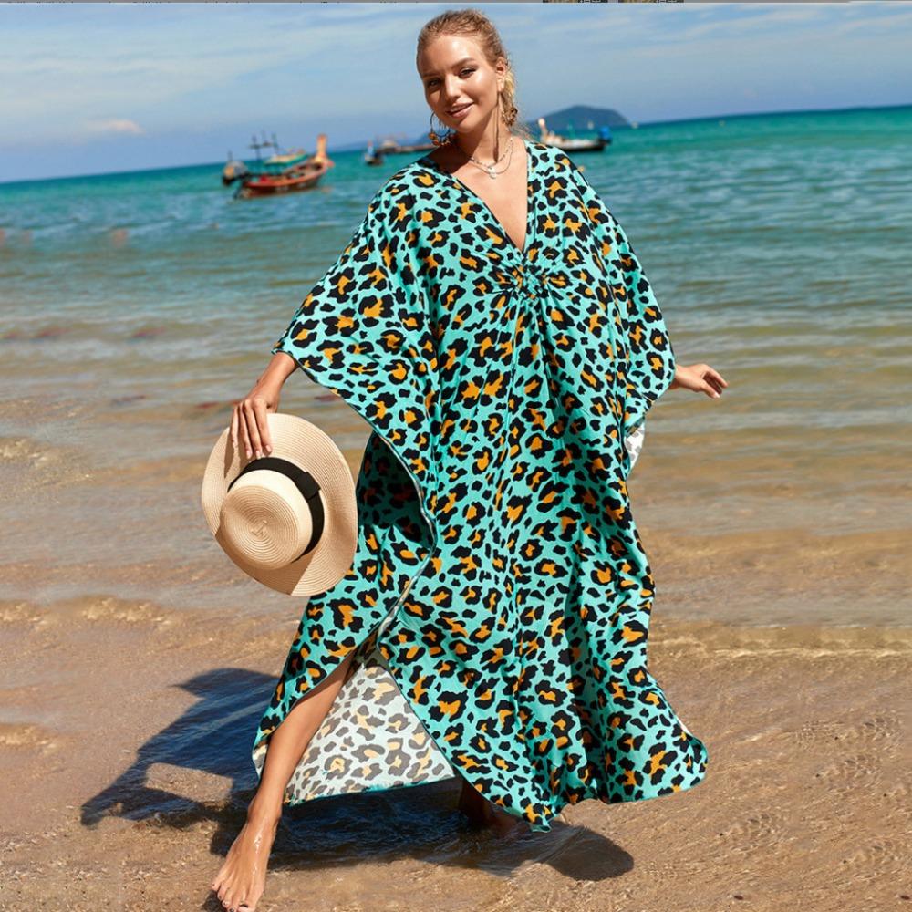Casual Boho Bikini Cover-ups Oversized Leopard Zebra Print Loose Maxi Dress Open Front Beach Cardigan For Women
