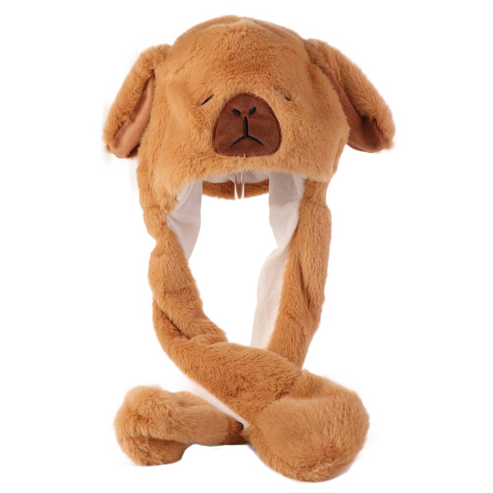 

Funny Capybara Jumping Up Cap Animal Ear Fluffy Ear Moving Hat Warm Plush Plush Hat Toys Kids Adults