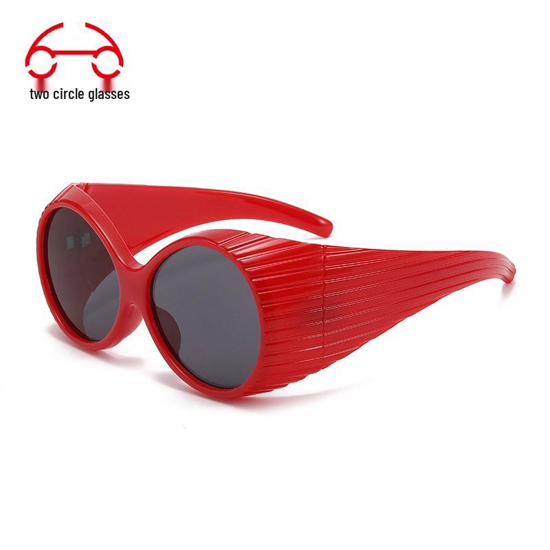 Two Circles Oversized Round Frame Trendy Punk Sunglasses - T1021