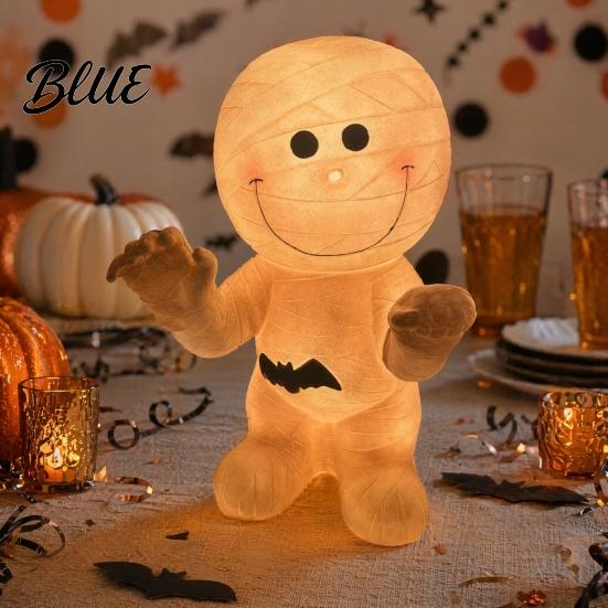 Spooky Resin Table Decor Halloween Mummy Statue Glowing Figurine for Indoor Outdoor Decor Figurines LED Creepy Party Ornament Haunted House,
