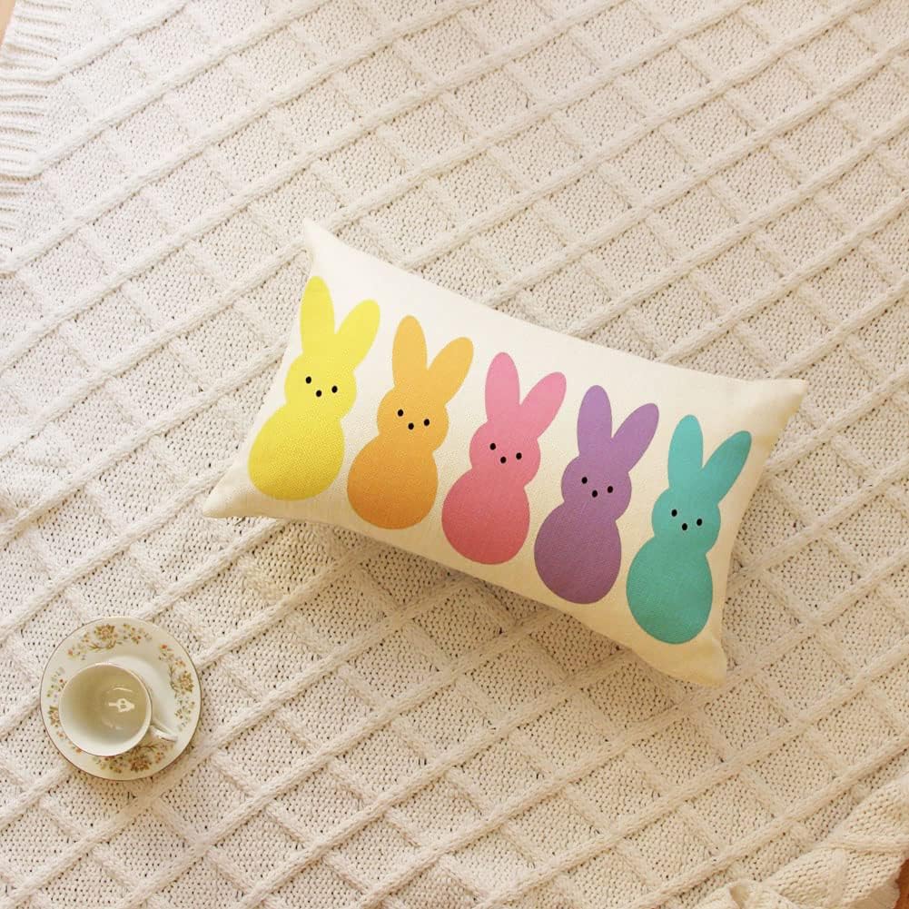 Ogiselestyle Easter Bunny Peeps Lumbar Throw Pillow Cover, 12 x 20 Inch Spring Bunny Rabbit Cushion Case Decoration for Sofa Couch