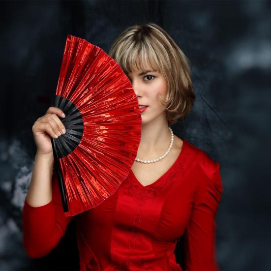 Yousheng Colorful Kung Fu Fan Holographic Foldable PVC Fan Ergonomic Handle Smooth Opening Closing Performance Fan Folk Craft Fan