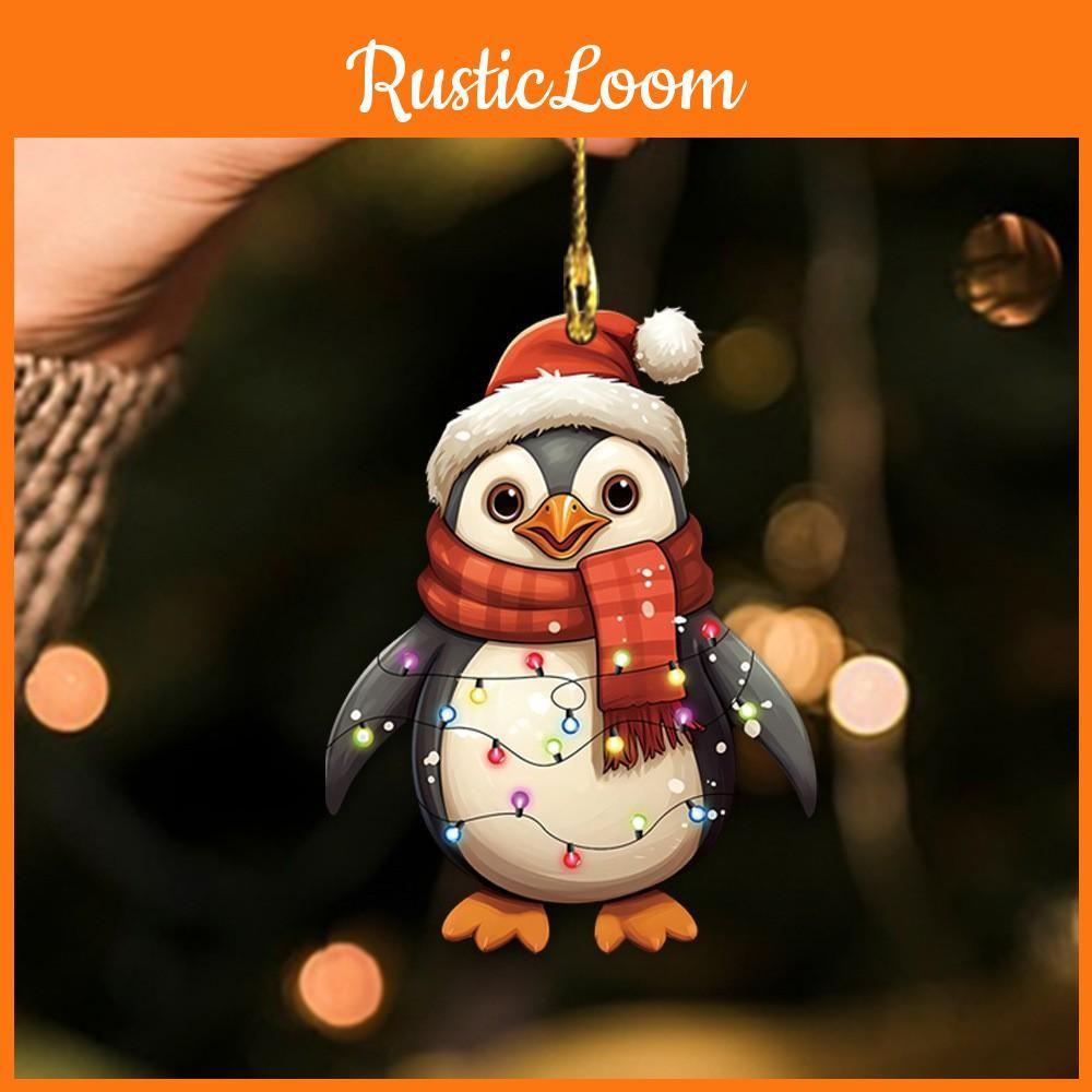 Holiday Acrylic Penguin Car Mirror Pendant Christmas Tree Design Decor Vehicle
