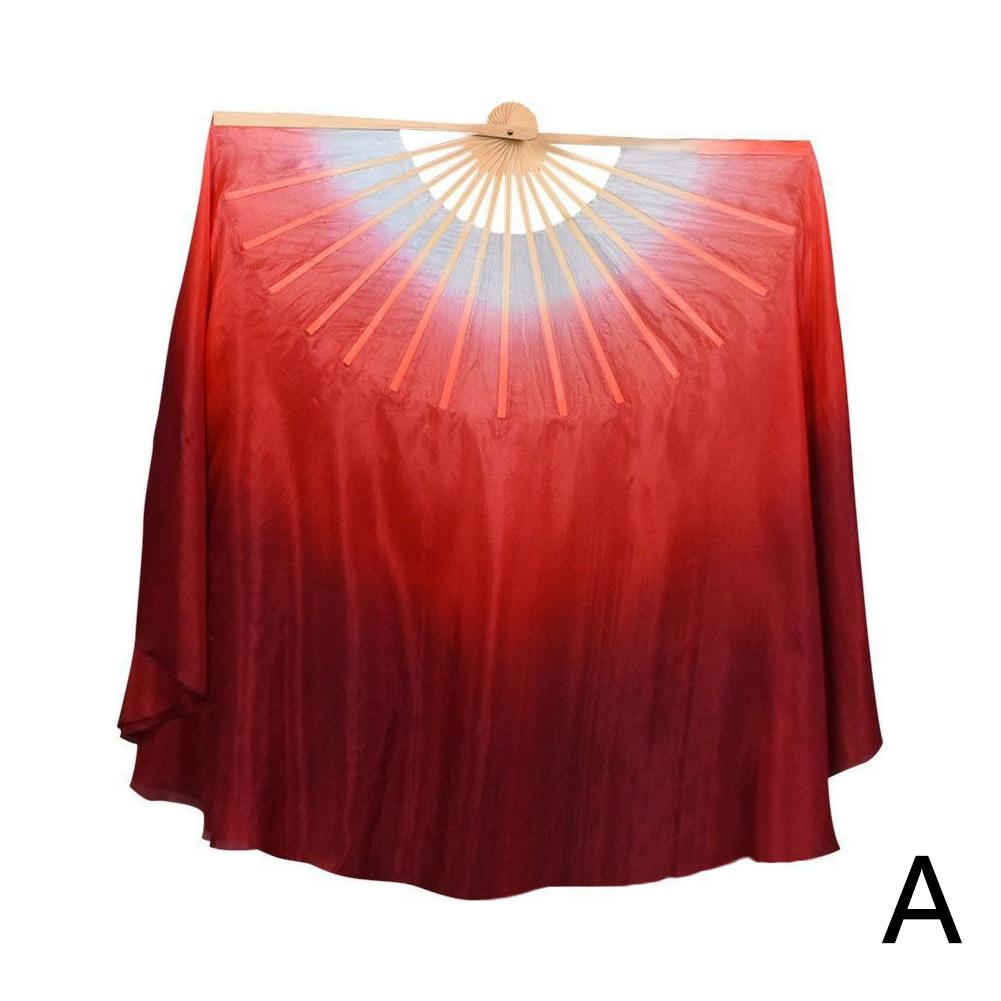 Belly Dance Fan Veil Real Silk Two Layers Bamboo Short Fan Magic Dream Color Light Weight Gradient for Chinese Folk Dance Yangko