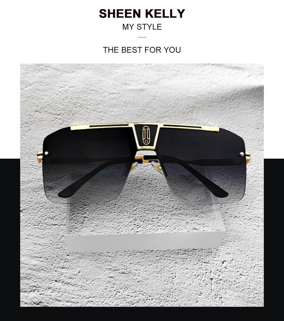 Exclusive Retro Oversized Sunglasses for Men and Vintage [SHEEN KELLY] [Amazon Brand] Women, Square, Rimless, Flat-Top,