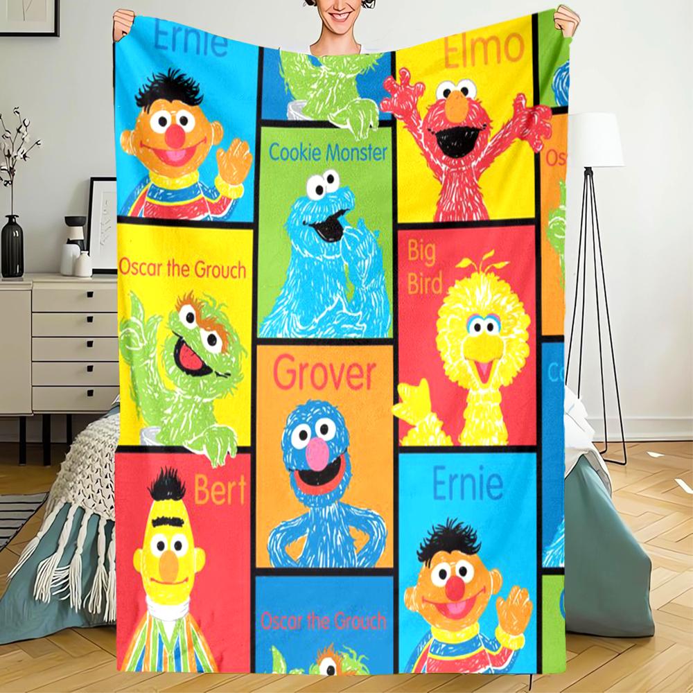 Sesame Street Theme Printed Blanket - Perfect for Couch, Bed, Travel & Outdoor Use | Machine Washable, Cozy & Durable.