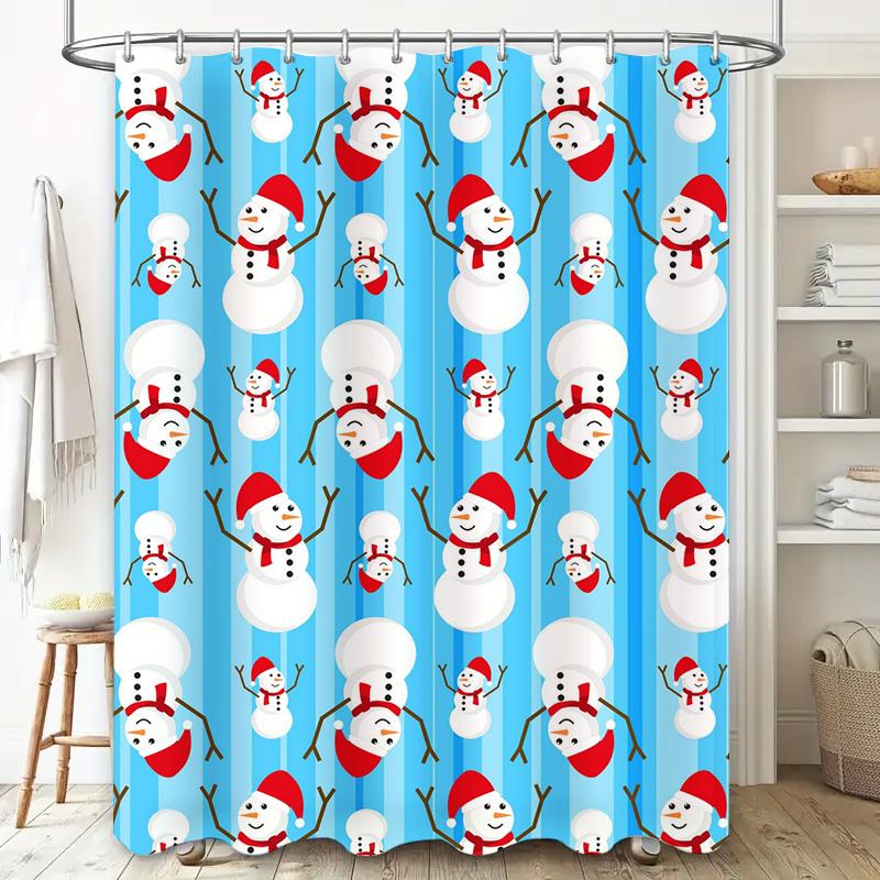 Tu Cute Snowman Shower Curtain Winter Holiday Decor Bathroom Set Waterproof Festive Xmas Pattern Fabric Backdrop