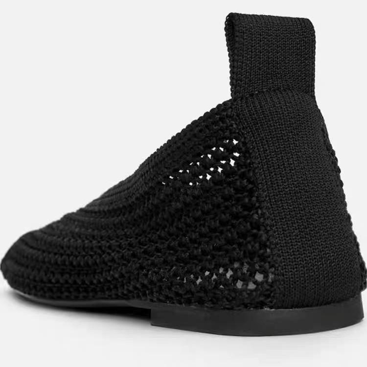 Summer new square head flat bottom woven fishing net ballet shoes women's casual hollow shallow mouth sandals