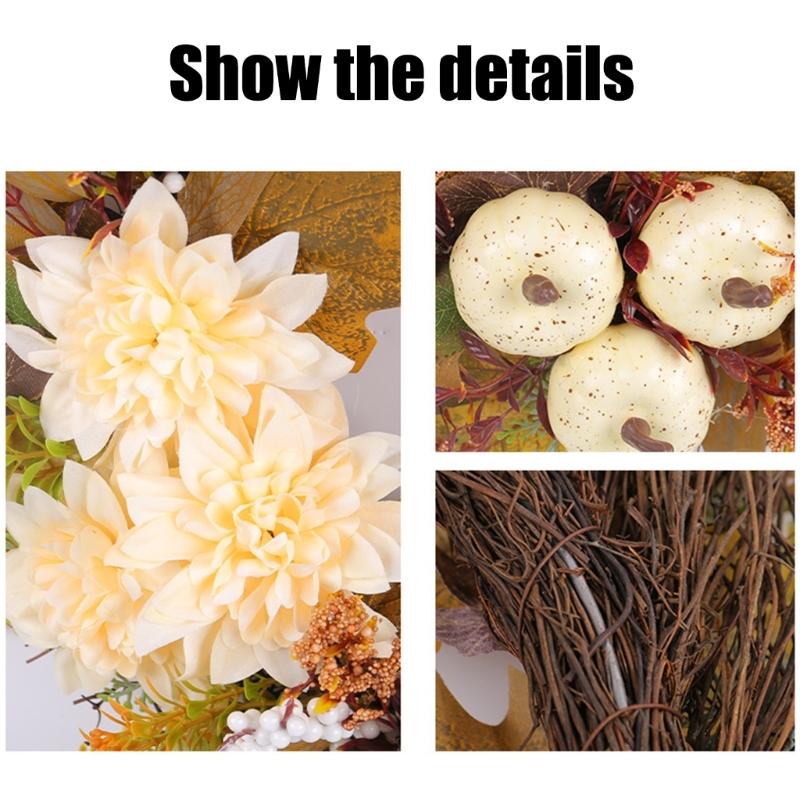 Artificial Wreath with Pumpkins , Autumn Wreath Harvest Day Wreath for Front Door Garden Thanksgiving Holiday Decoration