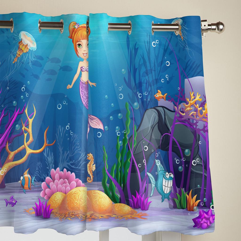 Mermaid Cartoon Children Luxury Curtains for Living Room Window Treatment Curtain for Bedroom Home Decor
