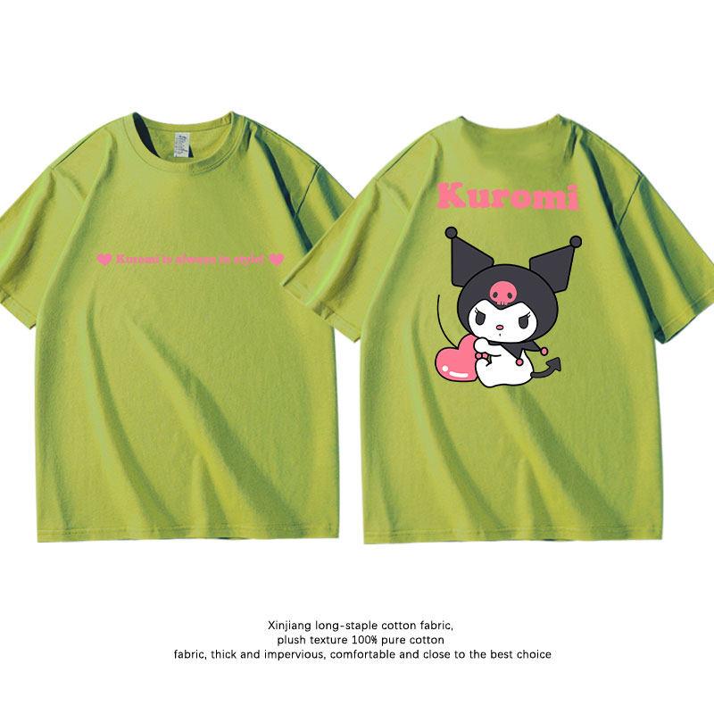 Summer Pure Cotton Kuromi Childrens Tshirt Fashionable Doublesided Cartoon Printed Parentchild Outfit Round Neck Top L
