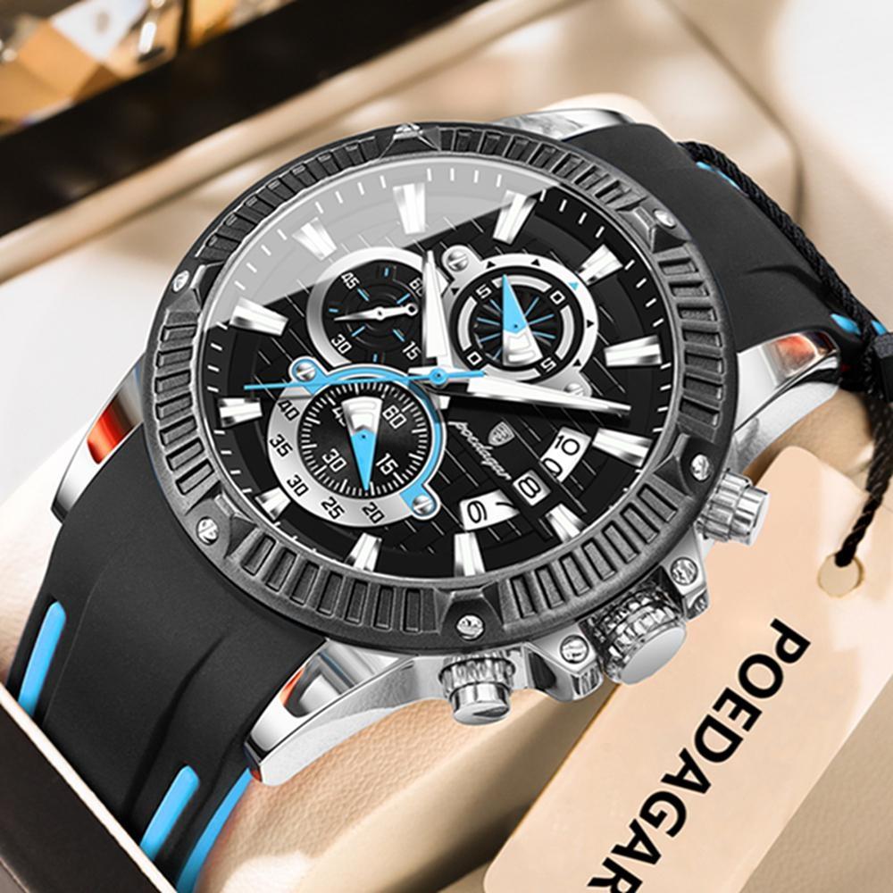 

POEDAGAR Trendy Sports Men Wristwatch Waterproof Luminous Chronograph Date Man Watch Silicone Strap Fashion Quartz Watches синий/чёрный