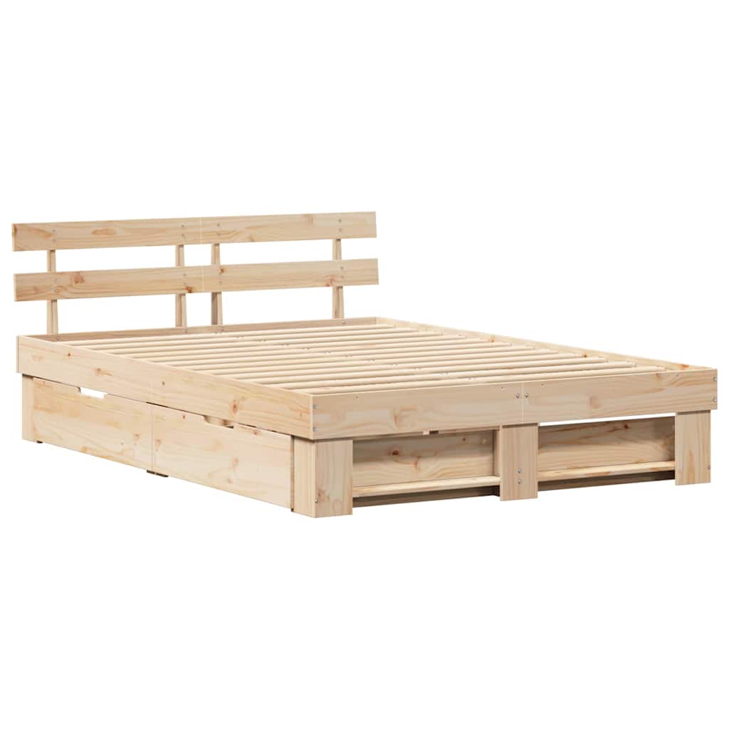 Bed Frame with Headboard Brown 150 X 200 Cm Solid Pine Wood