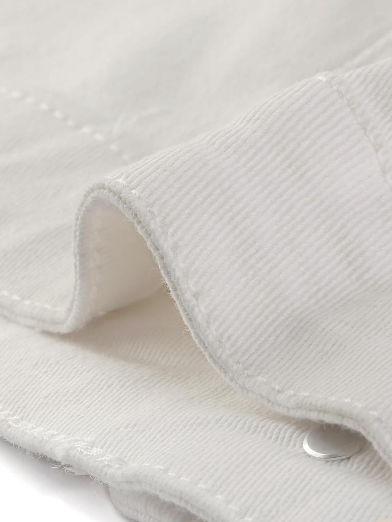 Allegra K Women's Classic Button-Down Long Sleeve Denim Jacket In White (Size M)