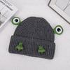 Green frog knitted hat, warm in autumn and winter, new outdoor riding set, ear protection, big eyes, wool hat.