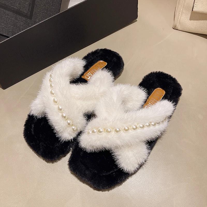 Мода 2024 женские тапочки из флока роскошные шлепанцы меховые шлепанцы на платформе новые — фото 8