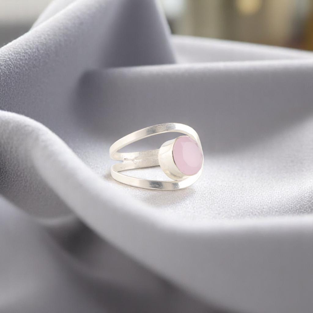 Rose Chalcedony Gemstone 925 Sterling Silver Women Gift Jewelry Handmade Ring RR-68-21