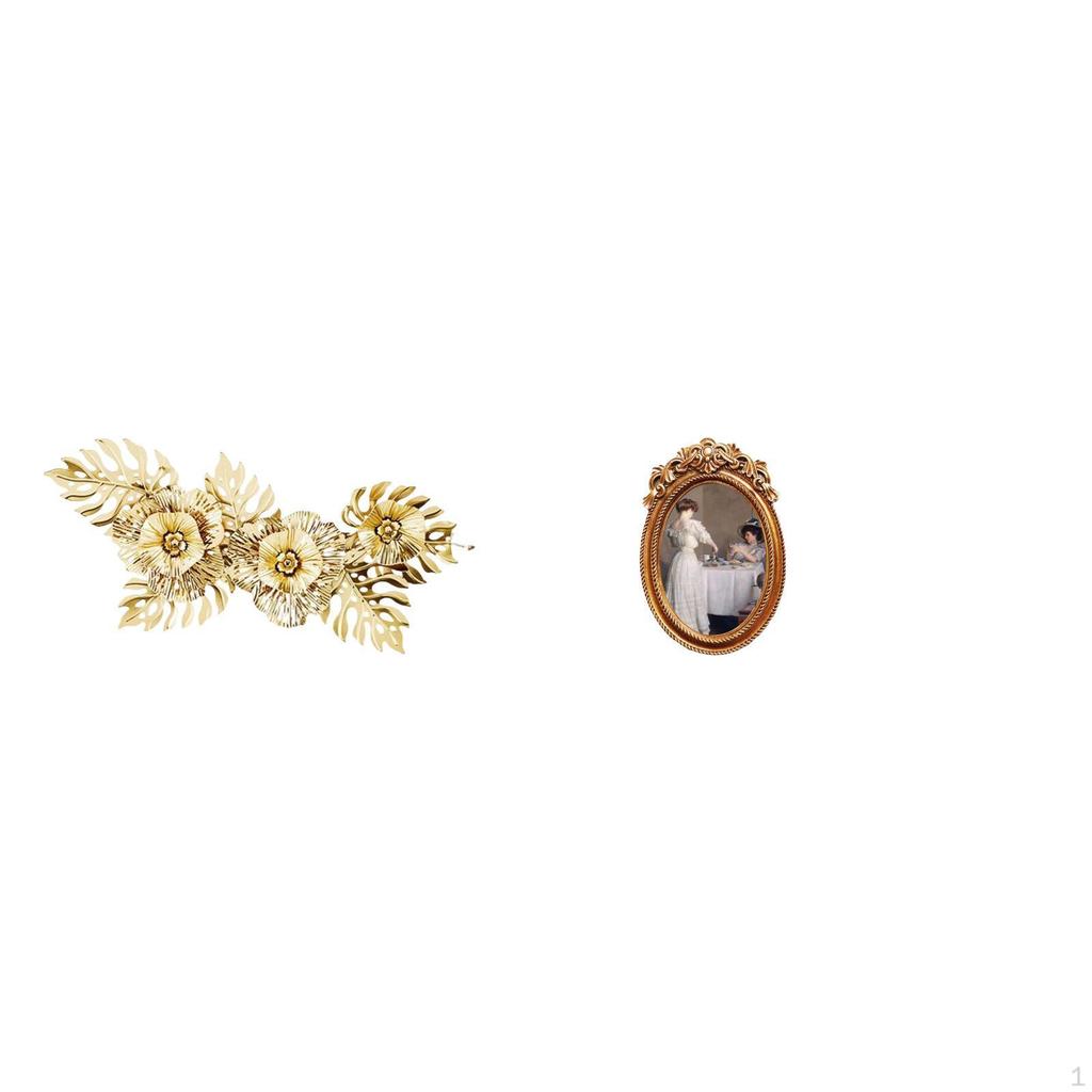 Nordic Metal Wall Art Sculpture with Ornate Resin Photo Frame Decorative Flower Leaves Hanging