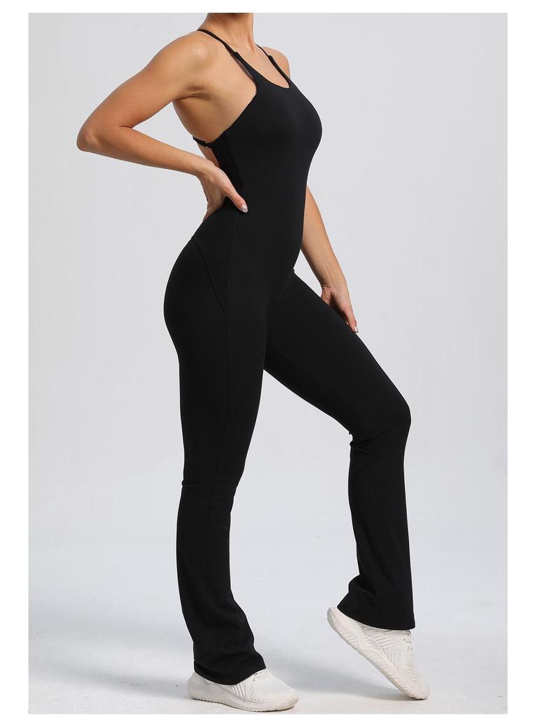 Adjustable Strap Flare Bodysuit Yoga Wear - European & American Sports Fitness Jumpsuit