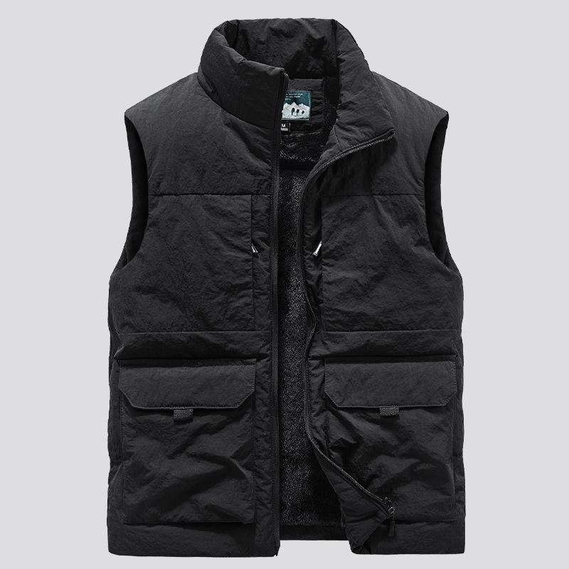 Men's Large Size Thickened Fleece Vest Casual Stand Collar Multi-Pocket Casual Sleeveless Jacket Camouflage Vest