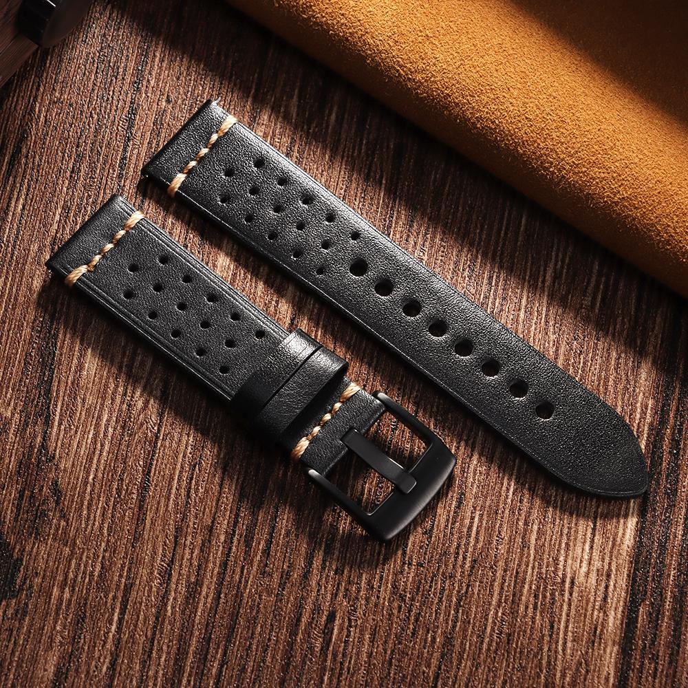 

20 мм 22 мм Дышащий ремешок с быстрой заменой для Samsung Galaxy Watch Браслет для часов Винтажный браслет из телячьей кожи Коровьей кожи для мужчин Женщин 20mm чёрный