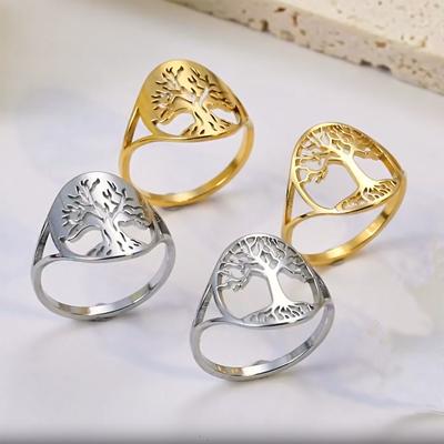 Vintage Tree of Life Ring for Women Stainless Steel Jewelry Amulet Finger Ring Mothers Day Gift