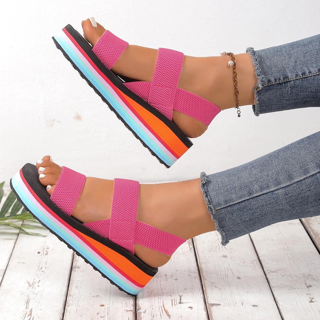 Sandals women's fashion outerwear Roman black and white fake hemp rope women's cool slippers platform fashion student summer