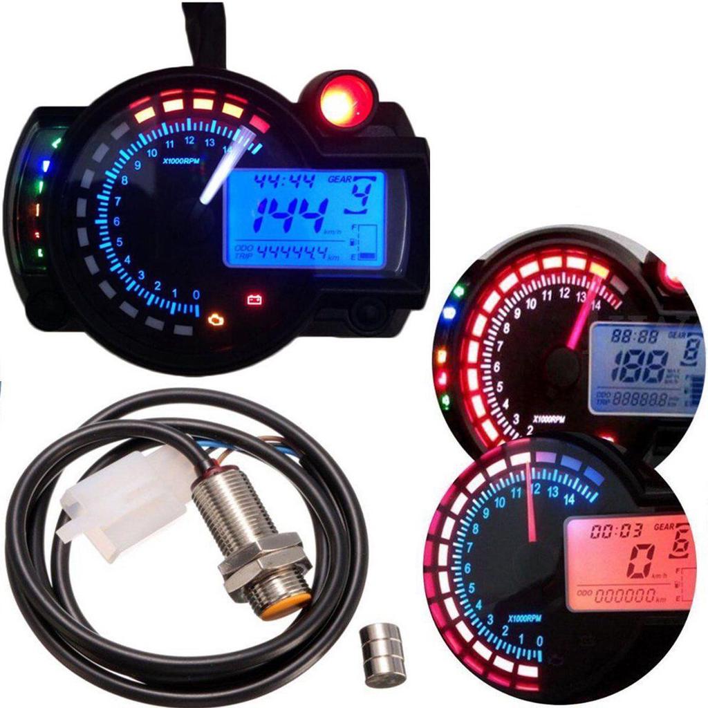 Tac/ómetro de motocicleta LED Tac/ómetro digital Medidor de velocidad RPM Tester DC 8-18V Azul