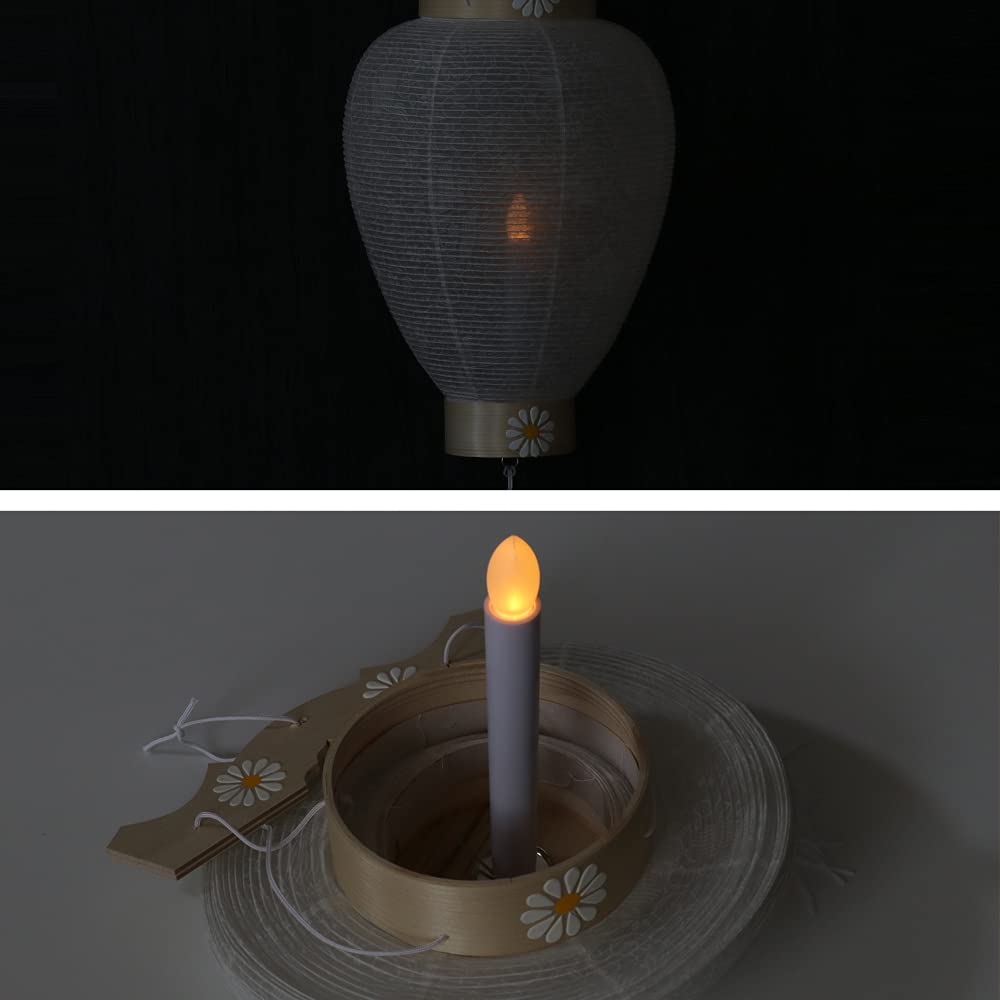 Gifu Paper Lantern, Masu White Pattern, with LED Candlelight, for First Bon Festival, 46cm High X 24cm Wide (Flame Diameter), No. 70