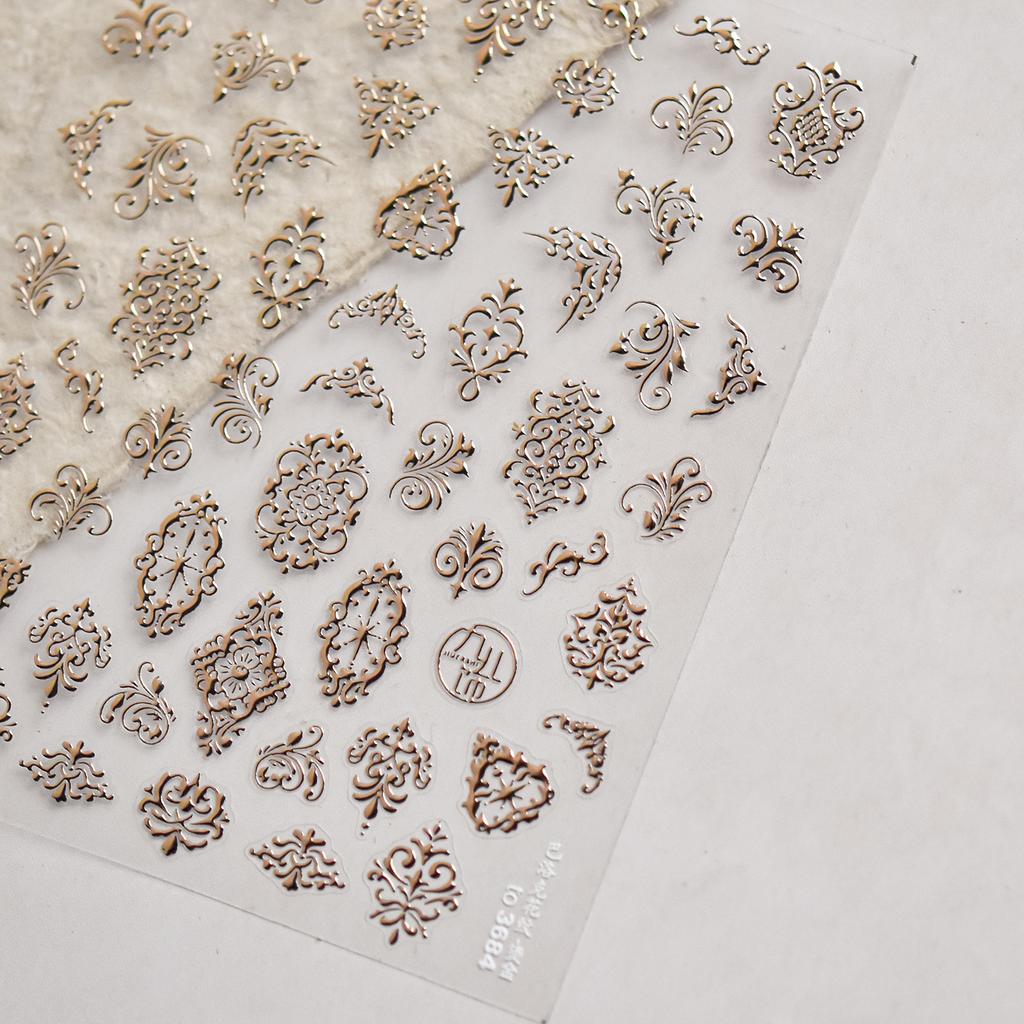 Baroque Pattern Stamping Geometric Totem Flower Retro Star Noble Self Adhesive 5D Nail Art Decoration Sticker Manicure Decal