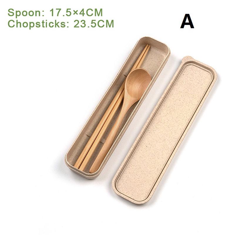 

1Pc Natural Wooden Dinner Kit with Handmade Spoon Fork Chopsticks - Kitchen Accessories in Eco-Friendly Storage Box