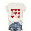 Plus Size - Plus Size - A Casual Short-Sleeve Round-Neck Top with Nine Heart Patterns, Playful and Cute, Designed for Women