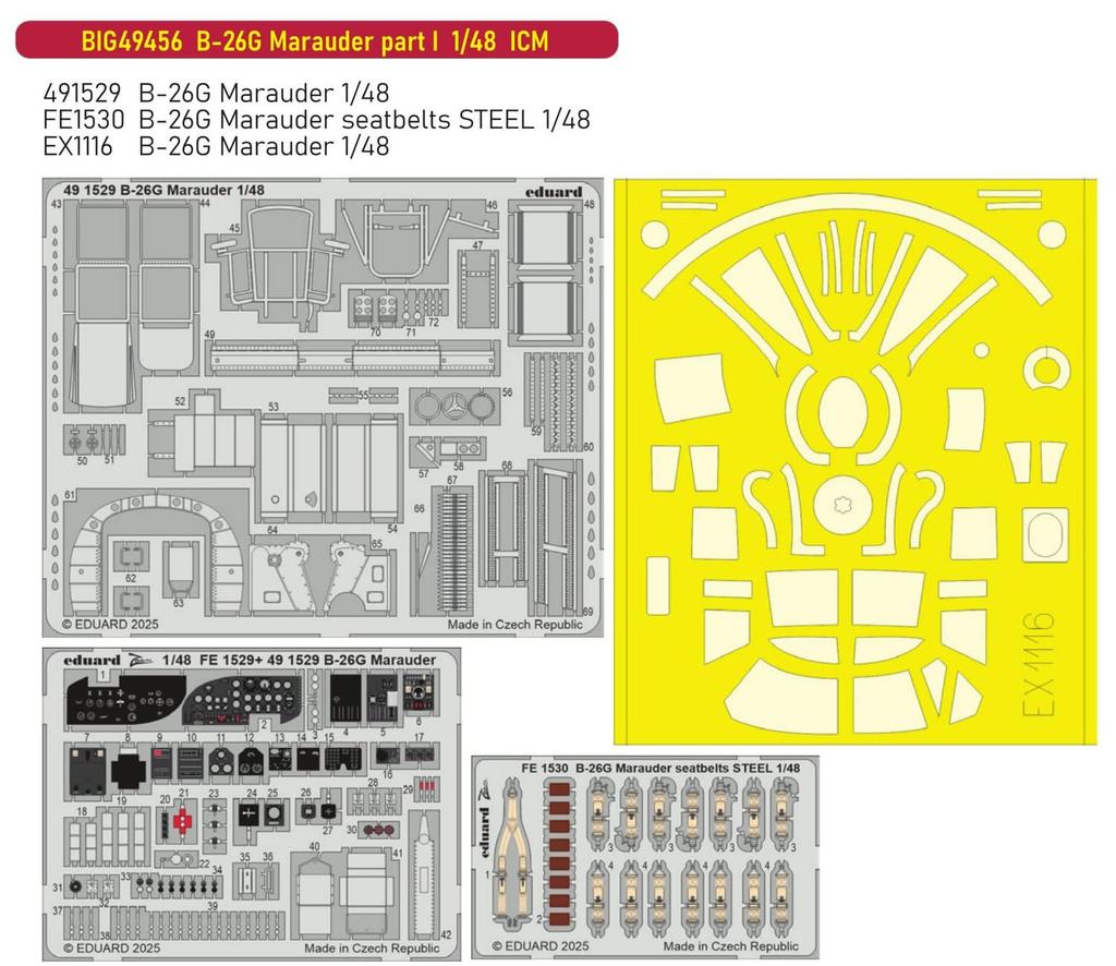 Eduard 1/48 Big Ed B-26G Marauder Part I Parts Set (for ICM) Plastic Model Kit Parts EDUBIG49456 (Airplane)