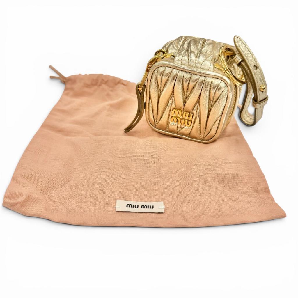 Excellent MIUMIU Charm TRICK MATELASSE KEYRING Gold Leather Women 5TL527 Used