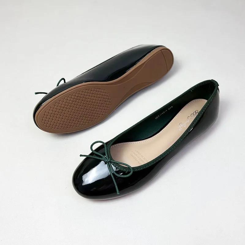 Fashion Cozy Soft Patent Leather Ballet Flats Women Cute Butterfly-Knot Decoration Flat Loafers Elegant Mary Jane Dance Shoes for Women