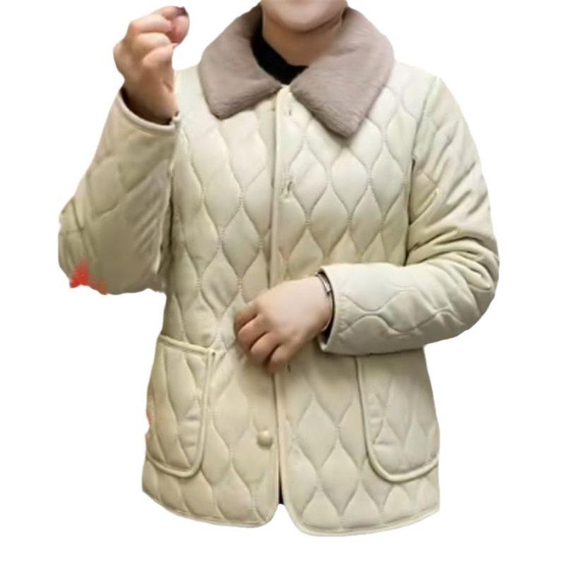 Leave-in Leather Jacket Medium and Old Mother Clothing Autumn and Winter New Models Fleece Thickened Loose Large Size Cotton Clothing Leather Jacket