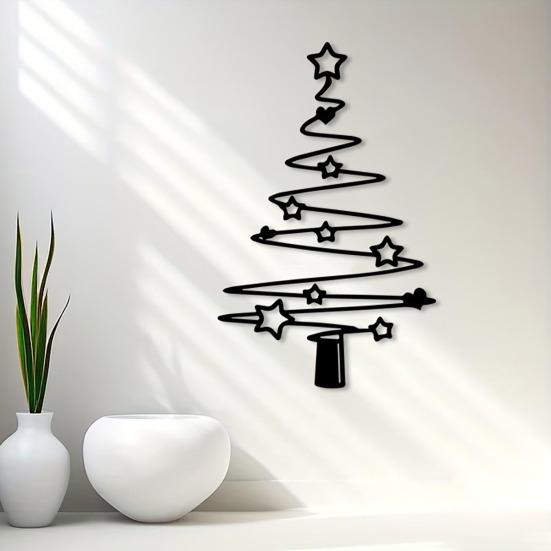 Metal Christmas Tree Wall Decoration Modern Minimalist Black Abstract Tree Wall Art Home Office Living Room Bedroom Wall Hanging Ornament